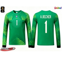 Brazylia Alisson Becker #1 Bramkarskie Koszulka Wyjazdowa dzieci MŚ 2026 Długi Rękaw (+ krótkie spodenki)